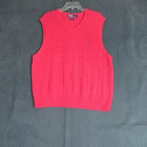 Polo Ralph Lauren Cable Knit Sweater Vest XL Pink Cotton Pony Preppy Old Money
